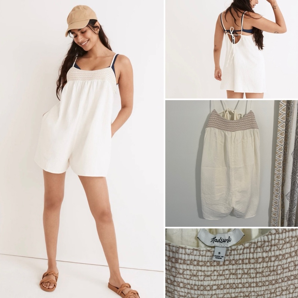 Madewell Embroidered Lightestspun Tie-Back Cover-Up Romper - Size S - NW…